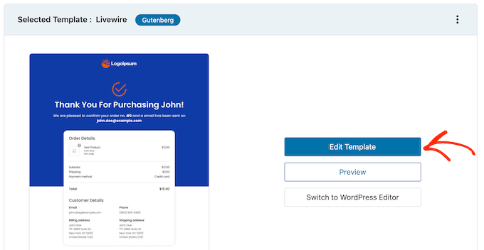 Editing a WooCommerce 'thank you' template using the WordPress editor