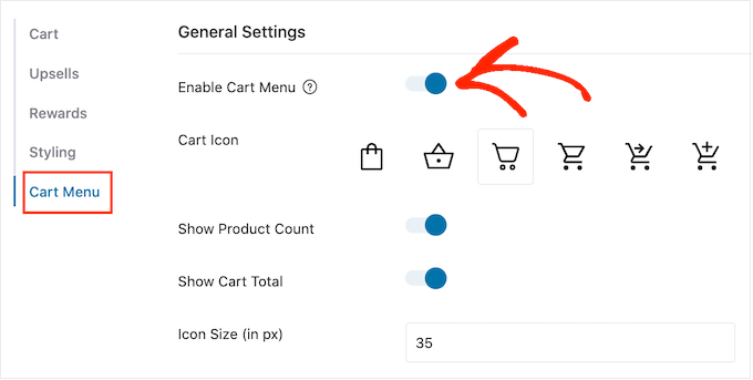 Enabling the cart icon on WordPress