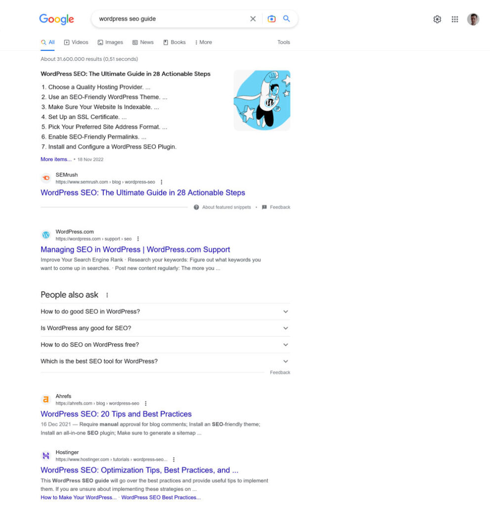 find wordpress help content via google
