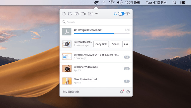 Jumpshare's desktop icon for uploading files quickly