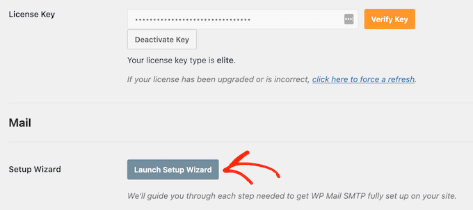 Launching the WP Mail SMTP setup wizard on your WordPress website
