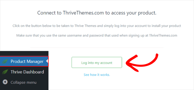 Log into the Thrive Product Manager dashboard