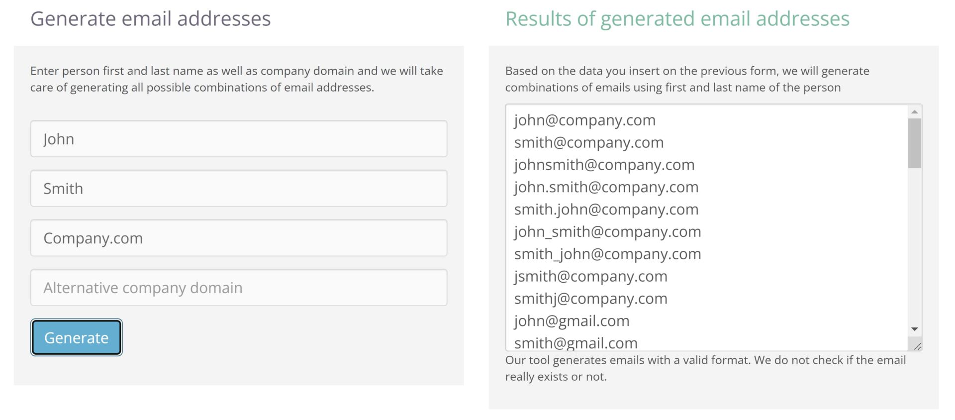 Screenshot of GetMara.com's Professional Email Generator 