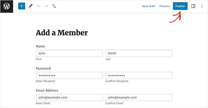 Publishing the Add a Member Page