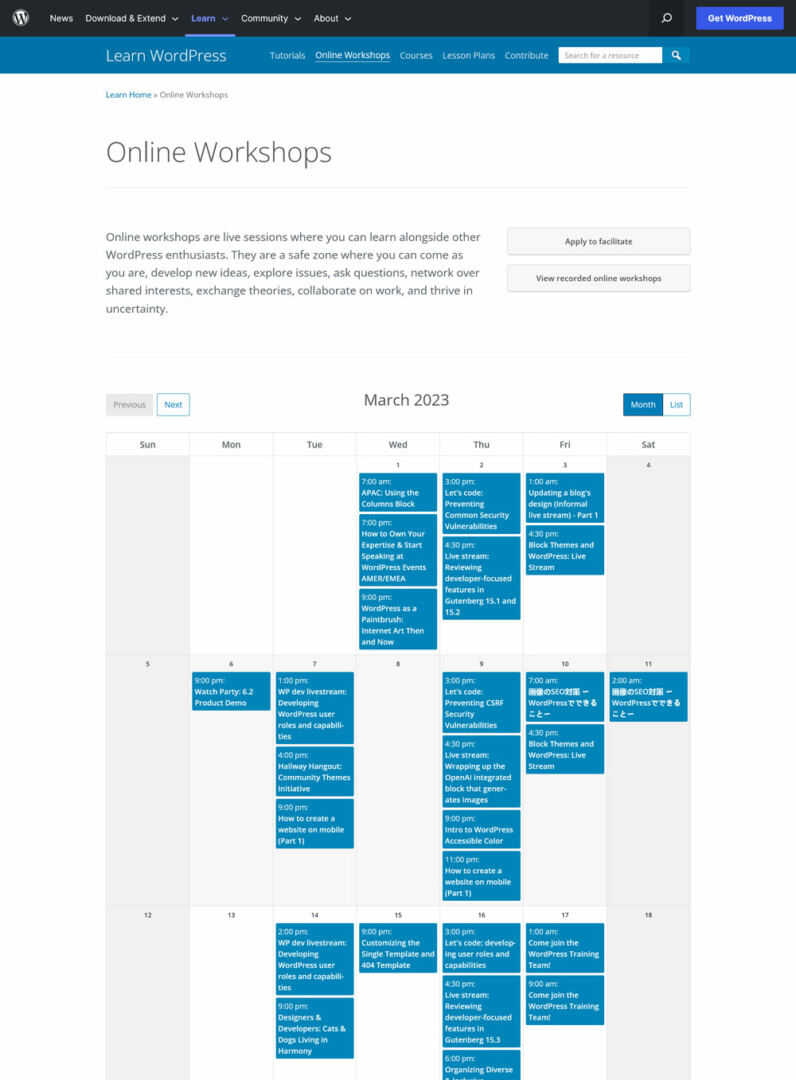 online workshops in learn wordpress
