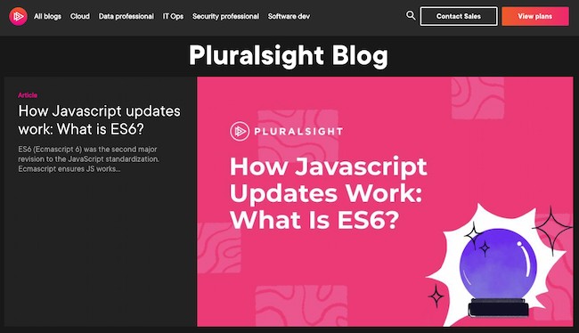 Blogs in websites design examples: Pluralsight