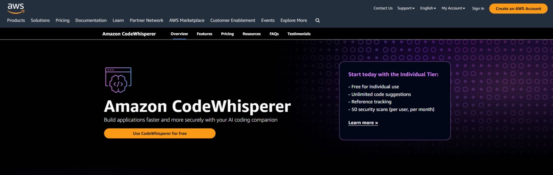 Amazon CodeWhisperer - Homepage May 2023