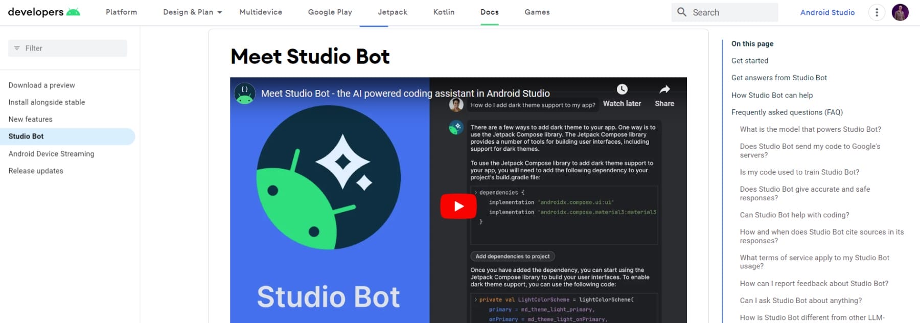 Android Studio Bot - Homepage May 2023