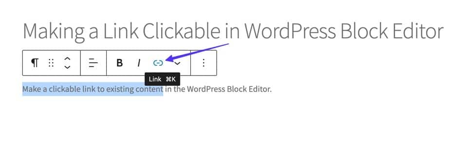 highlighted text in WordPress and the link button