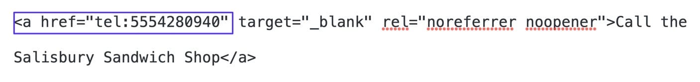 link with telephone number within it