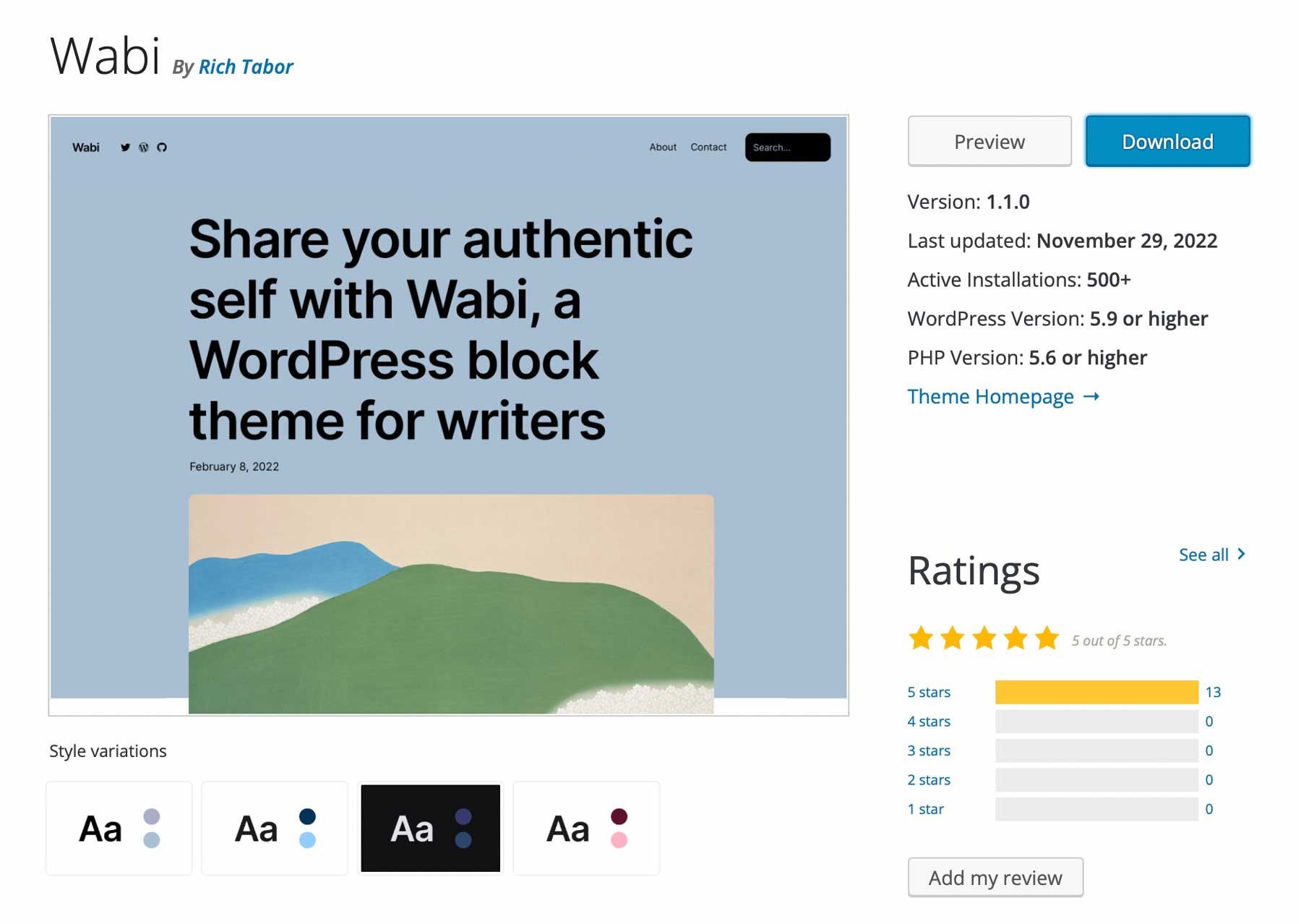 Wabi WordPress block theme