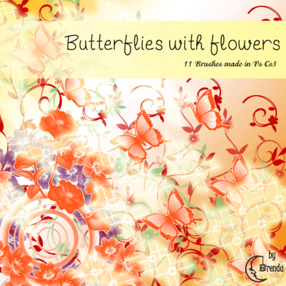 Butterflies with Flowers Photoshop Brushes