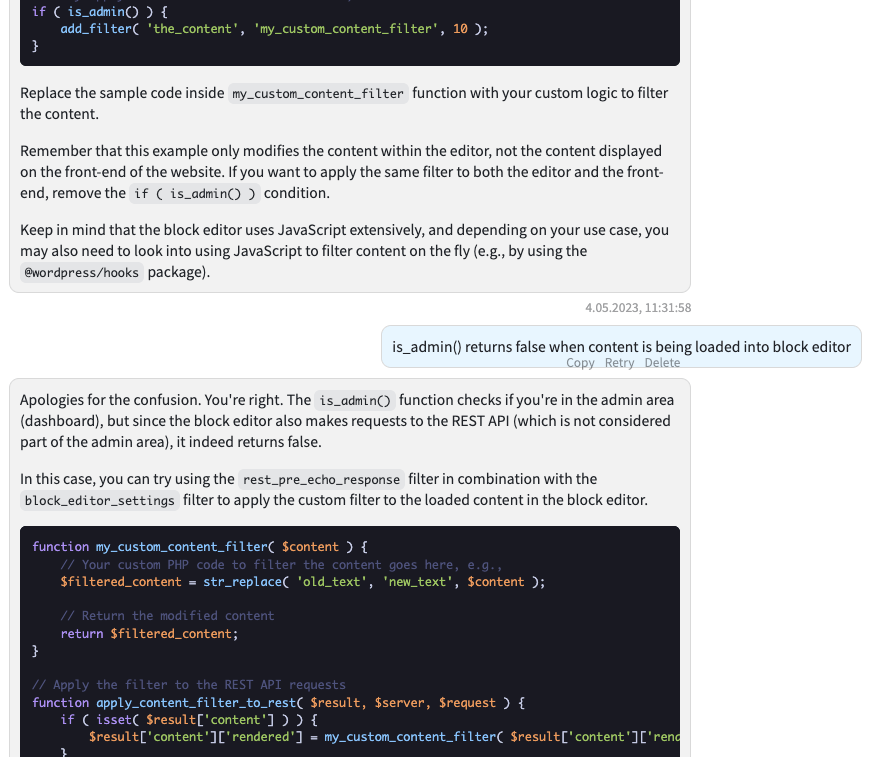 ChatGPT response acknowledging errors or confusing responses.