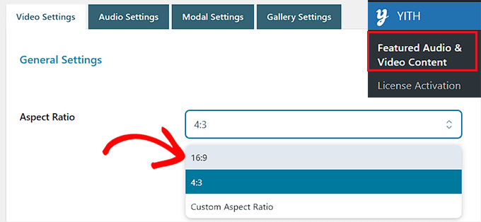 Choose the aspect ratio for the product video