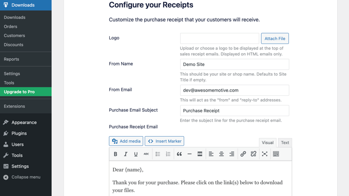 Easy Digital Downloads Setup Configure Your Receipts