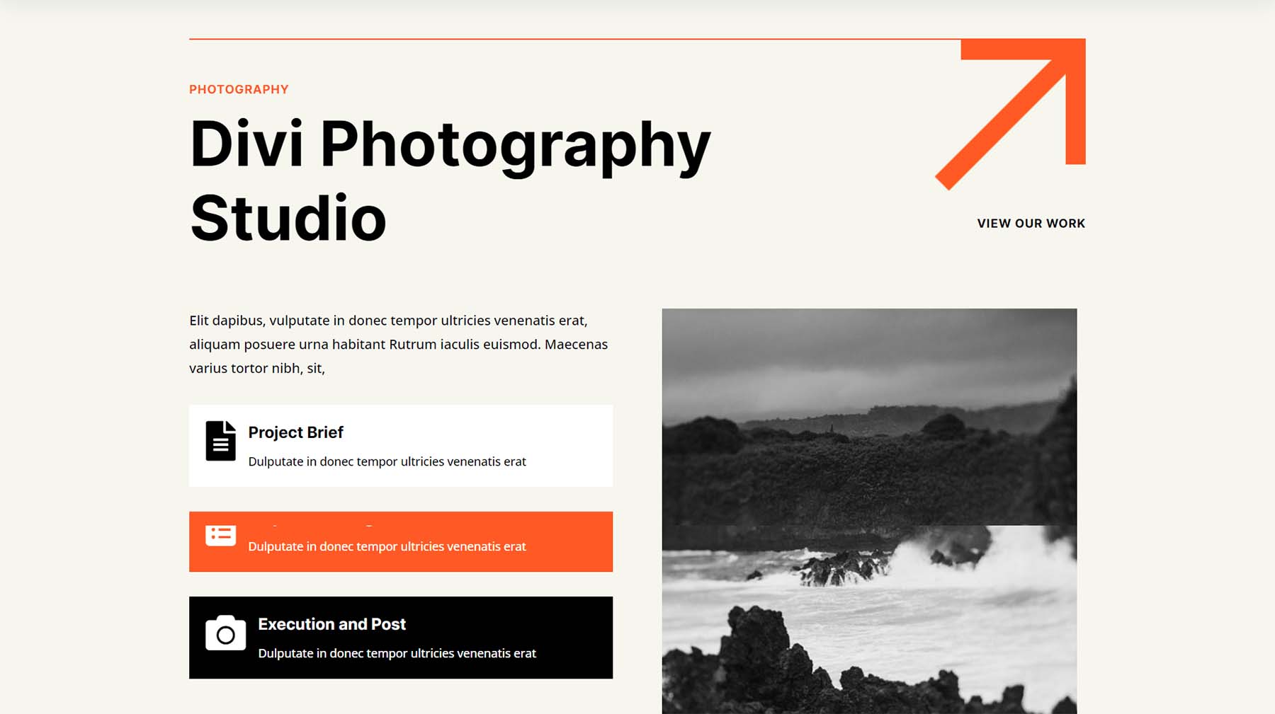 Divi, a multipurpose, photography theme for WordPress