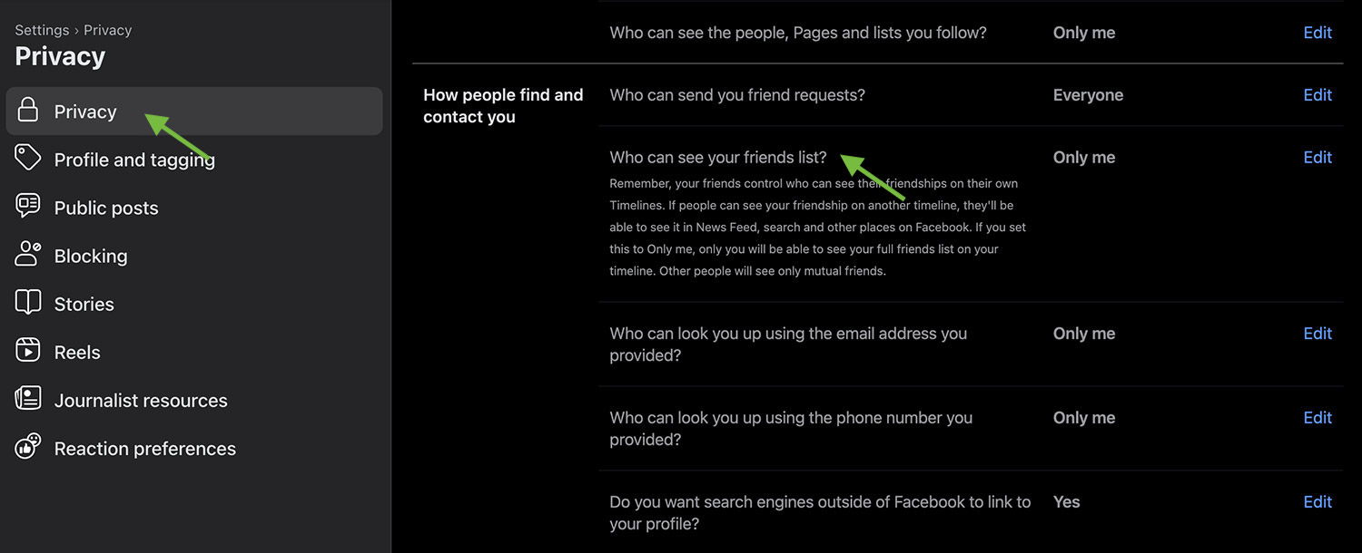 Facebook friends privacy