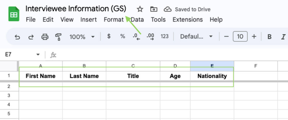 Google Sheets with Cols