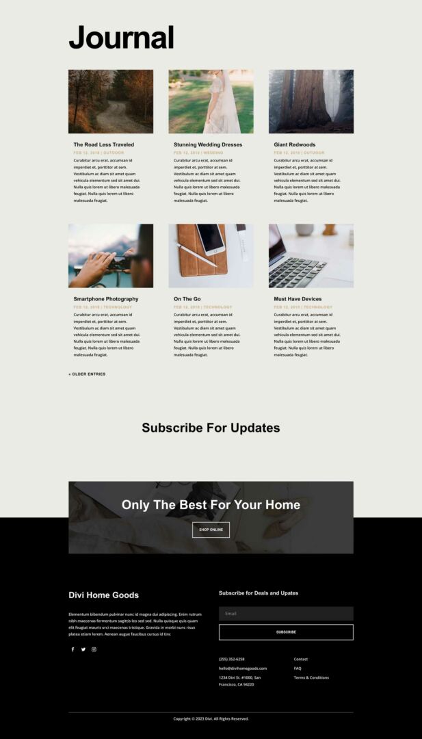 Home Goods Layout Pack for Divi