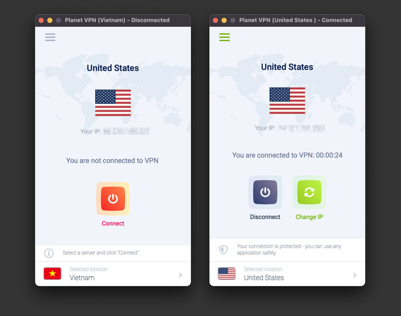 planet free vpn UI