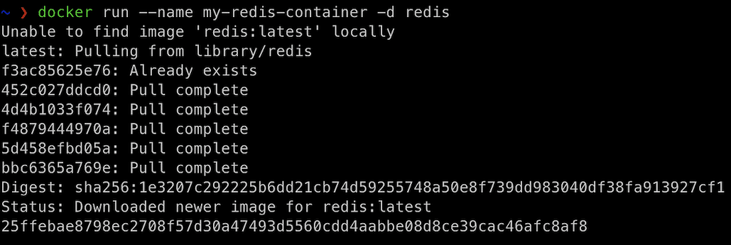 Run the Redis image from Docker Hub named my-redis-container
