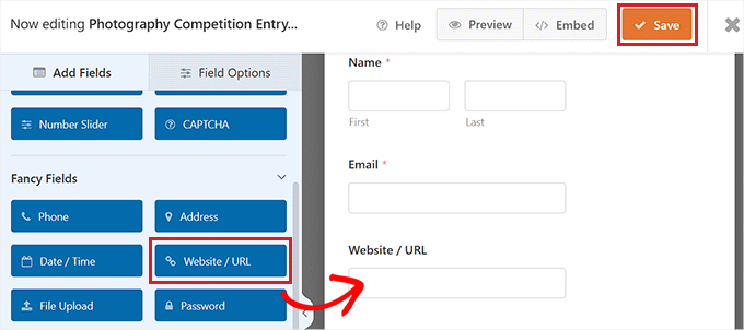 Save the form after adding additional fields