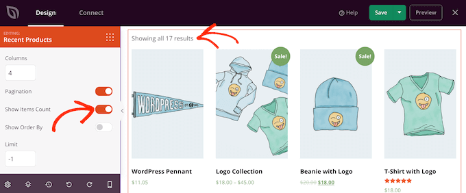 Showing an items count in a 'recently viewed products' section