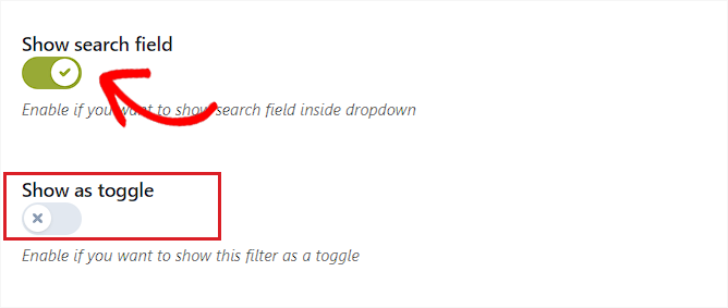 Toggle the switch for the search field