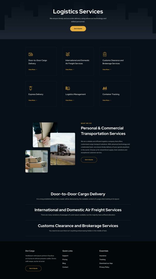Transport Company Layout Pack for Divi