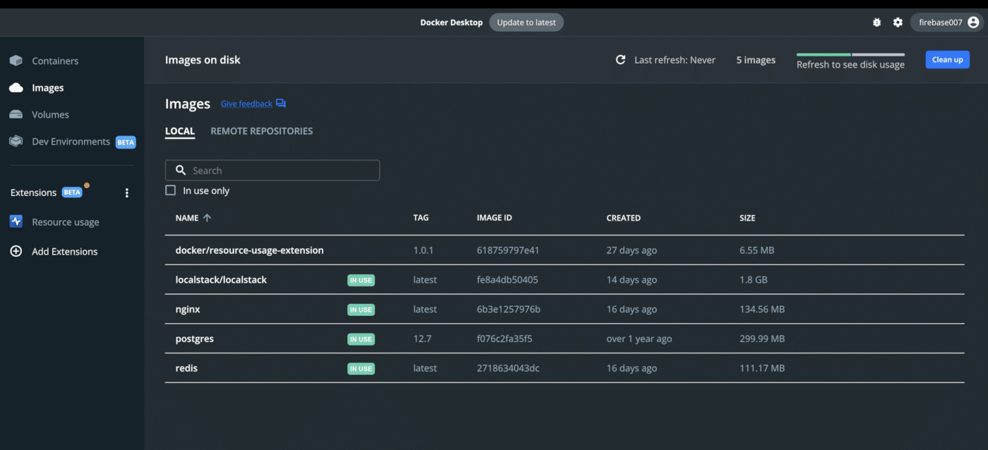 Verify that your Redis image is up and running from Docker Desktop