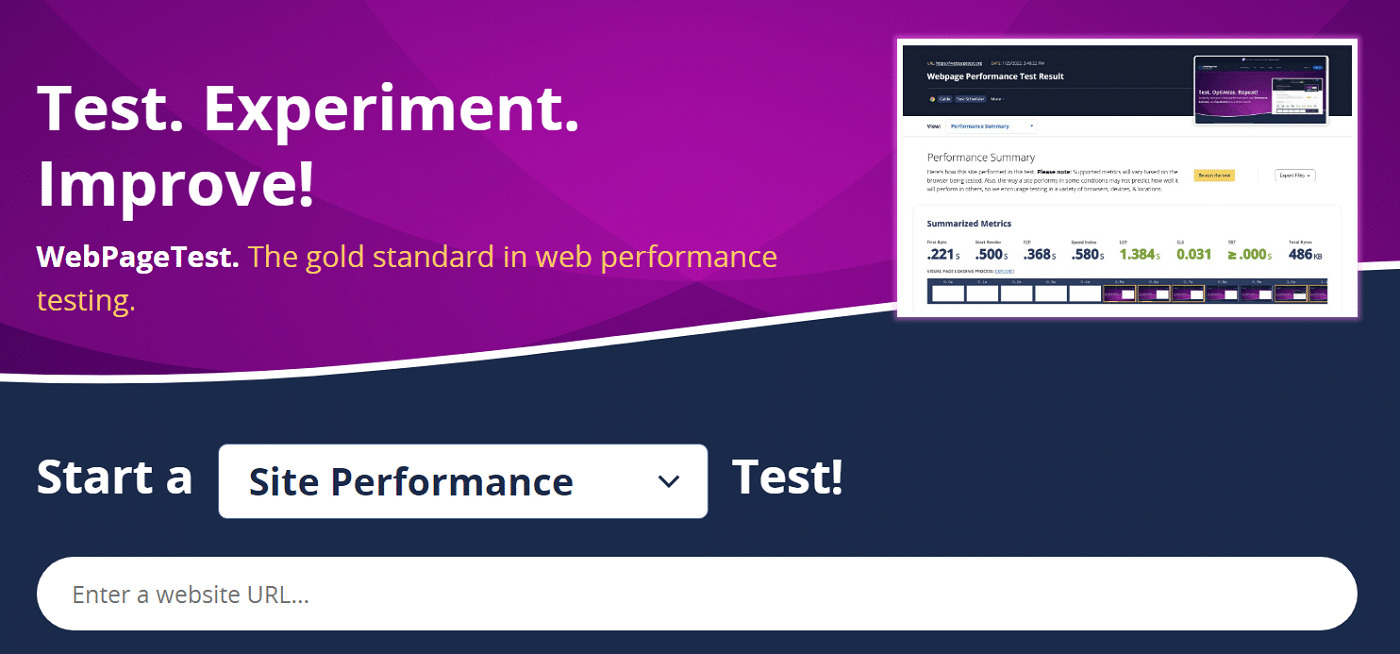 WebPageTest homepage