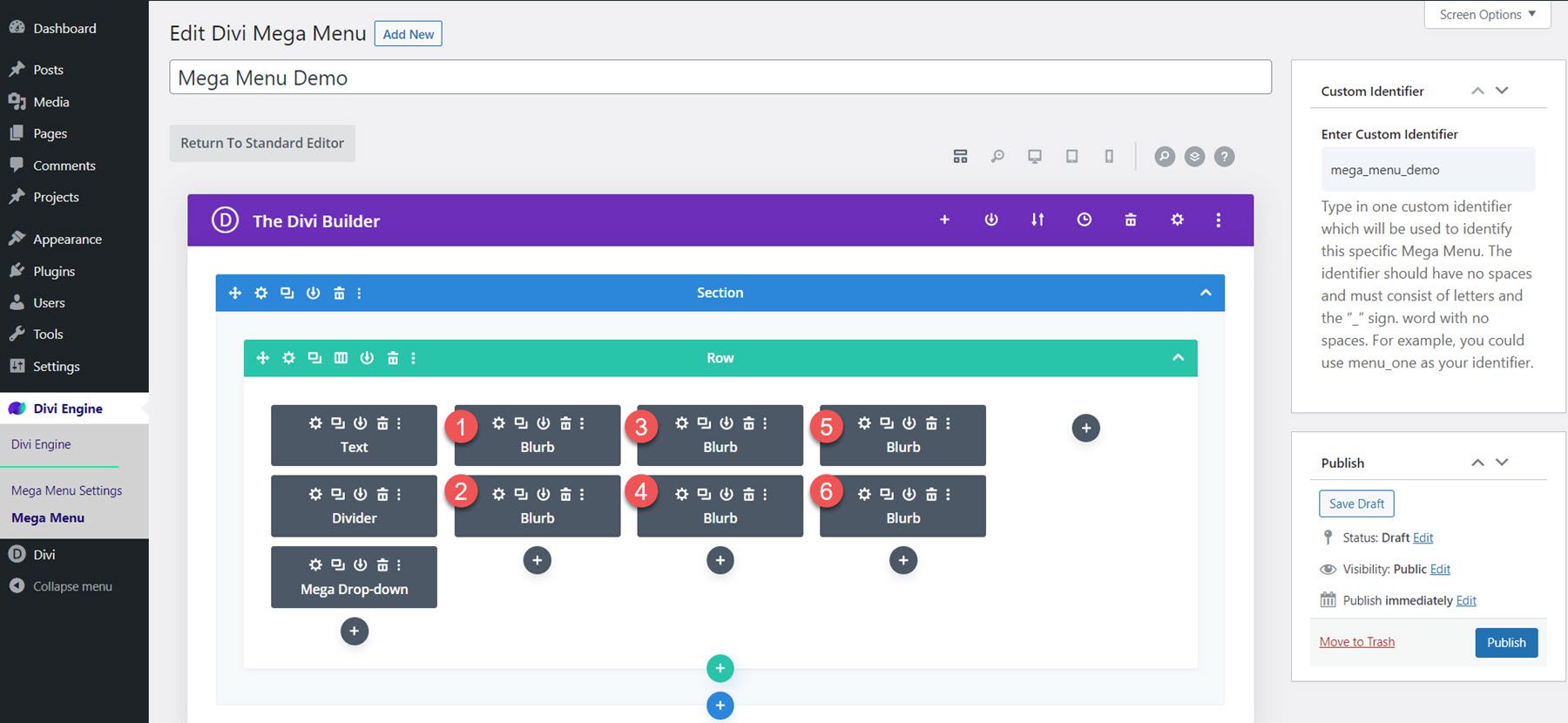 Divi Mega Menu Mega Drop-Down Module Layout Add Blurbs