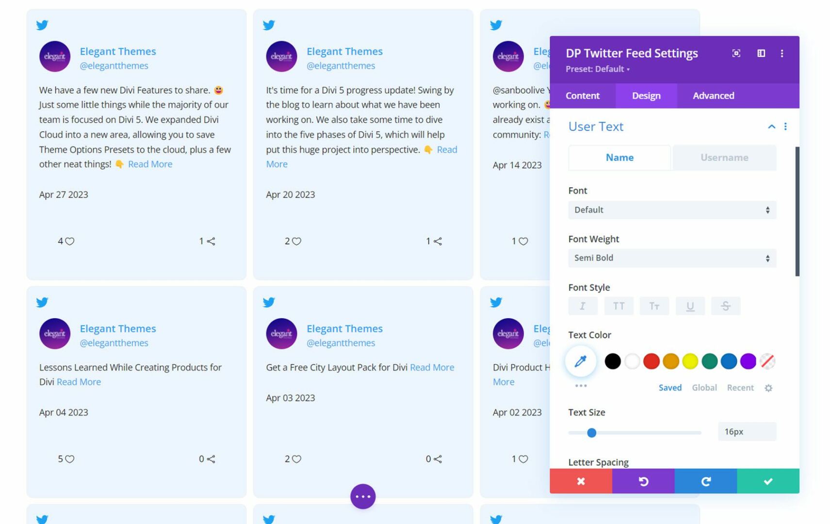 Divi Social Plus Twitter Feed User Text