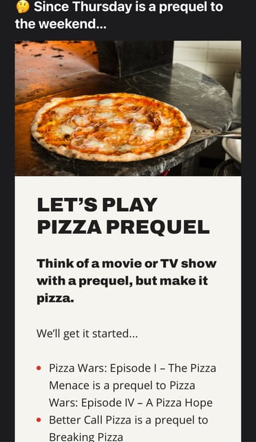 Screenshot of email from Lazo's Pizza; How to Write a marketing email
