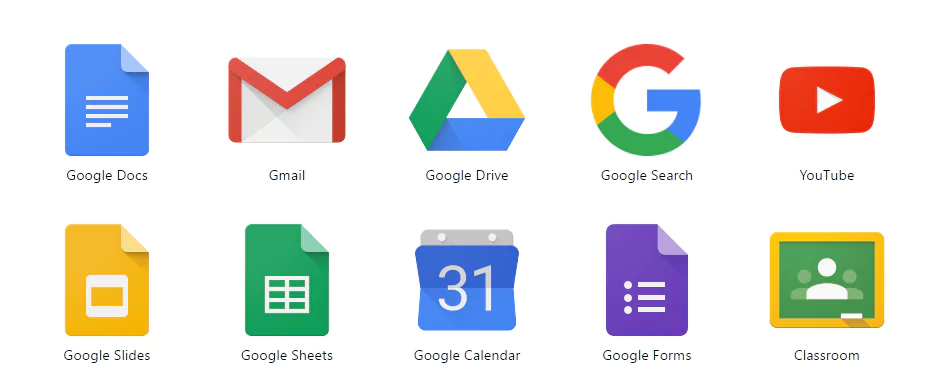 Distinctive colors for each Google product