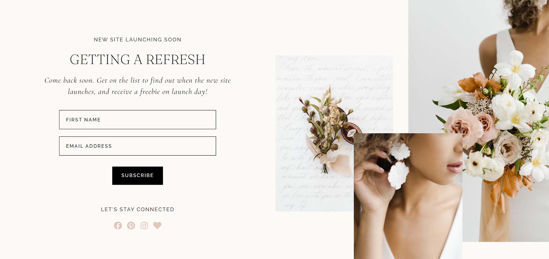 Coming soon page template for Maeve, a WordPress wedding theme