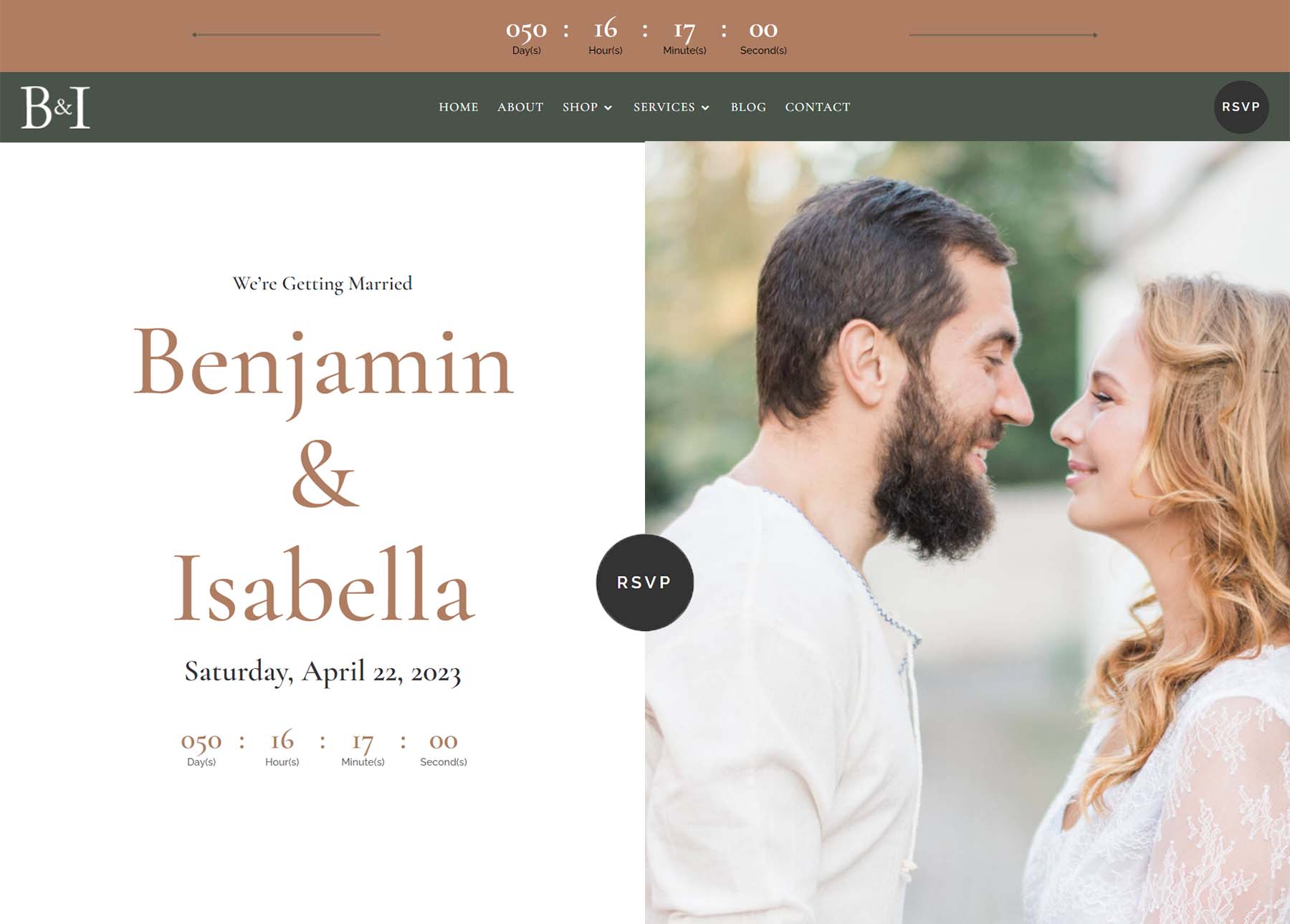 Divi Wedding Invitation Header Layout for desktop