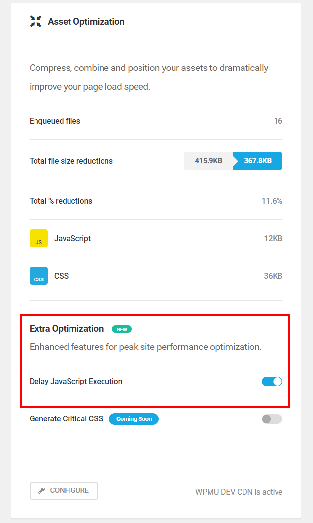 Hummingbird dashboard: Asset Optimization - Delay JavaScript Execution