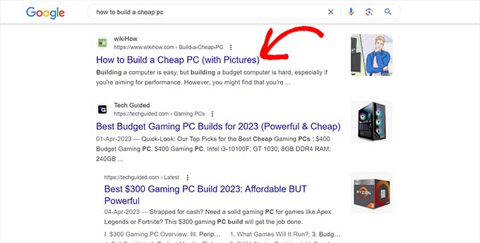 Headlines in search results