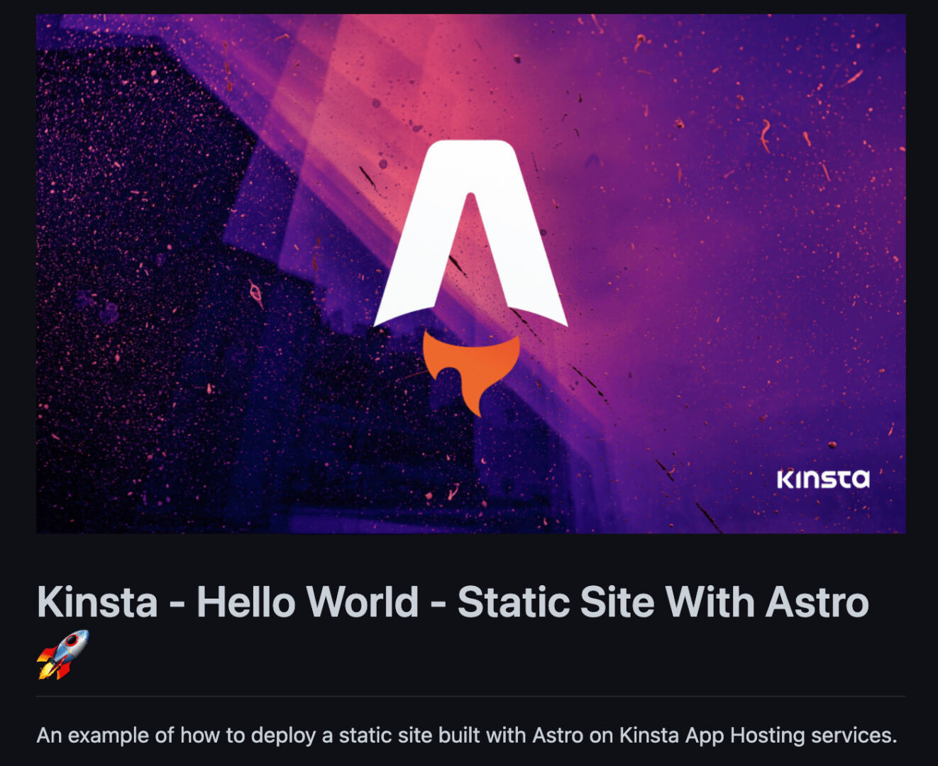 A portion of the GitHub repo for Kinsta's Astro starter site, showing an image of the white Astro 