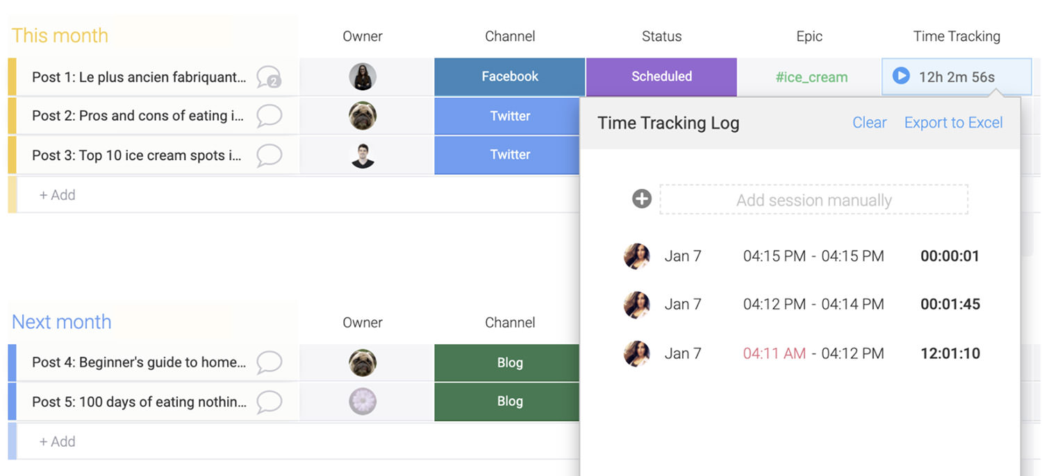 time tracking using monday.com