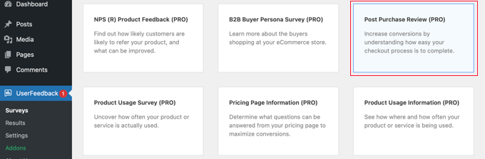 Click the Post Purchase Review Template