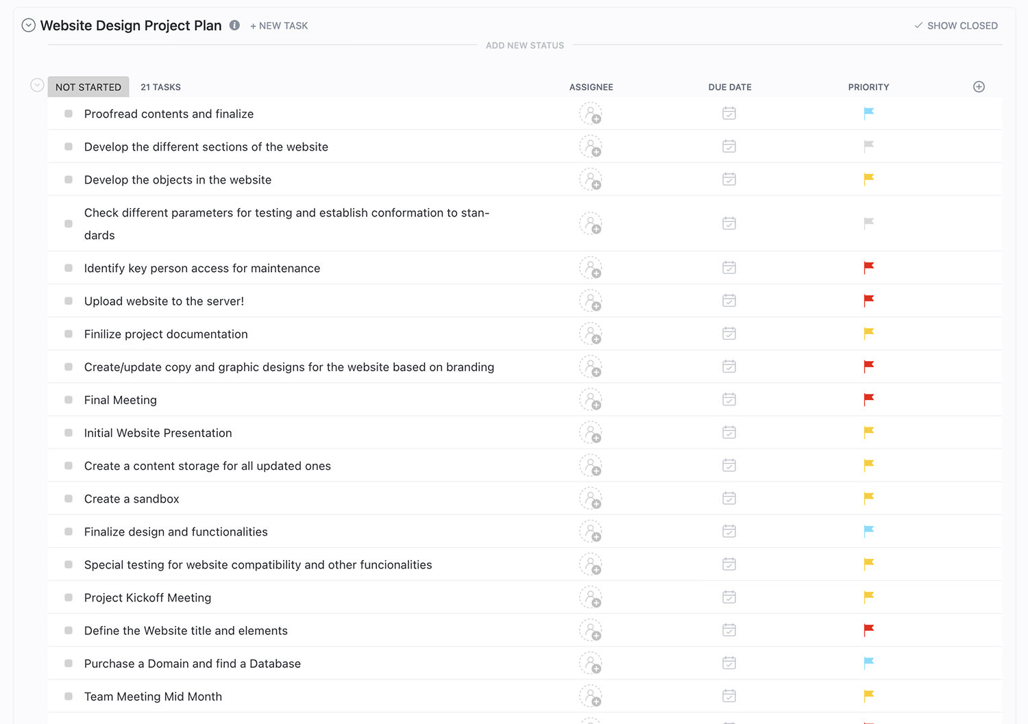 ClickUp Website Project Plan template