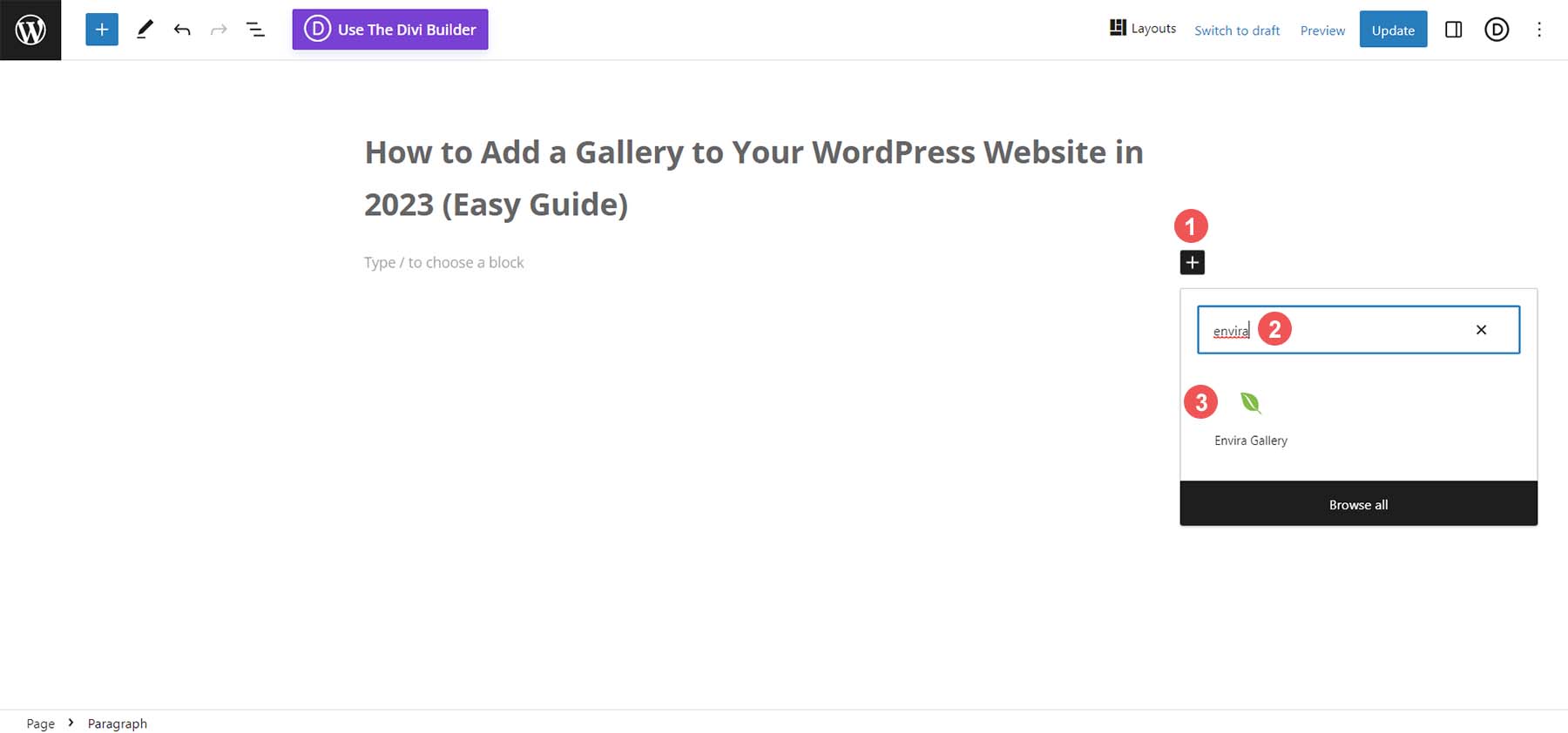 Add your Envira Gallery to your website via Block Editor
