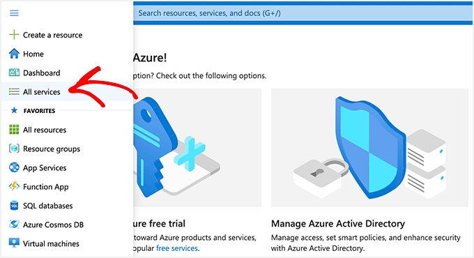 Click All Services option in Azure Portal