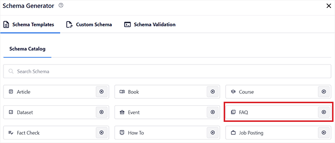 Choose the FAQs schema