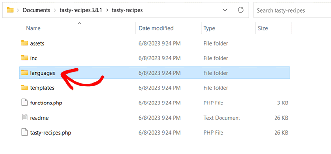 Choose the languages folder in the plugin folder