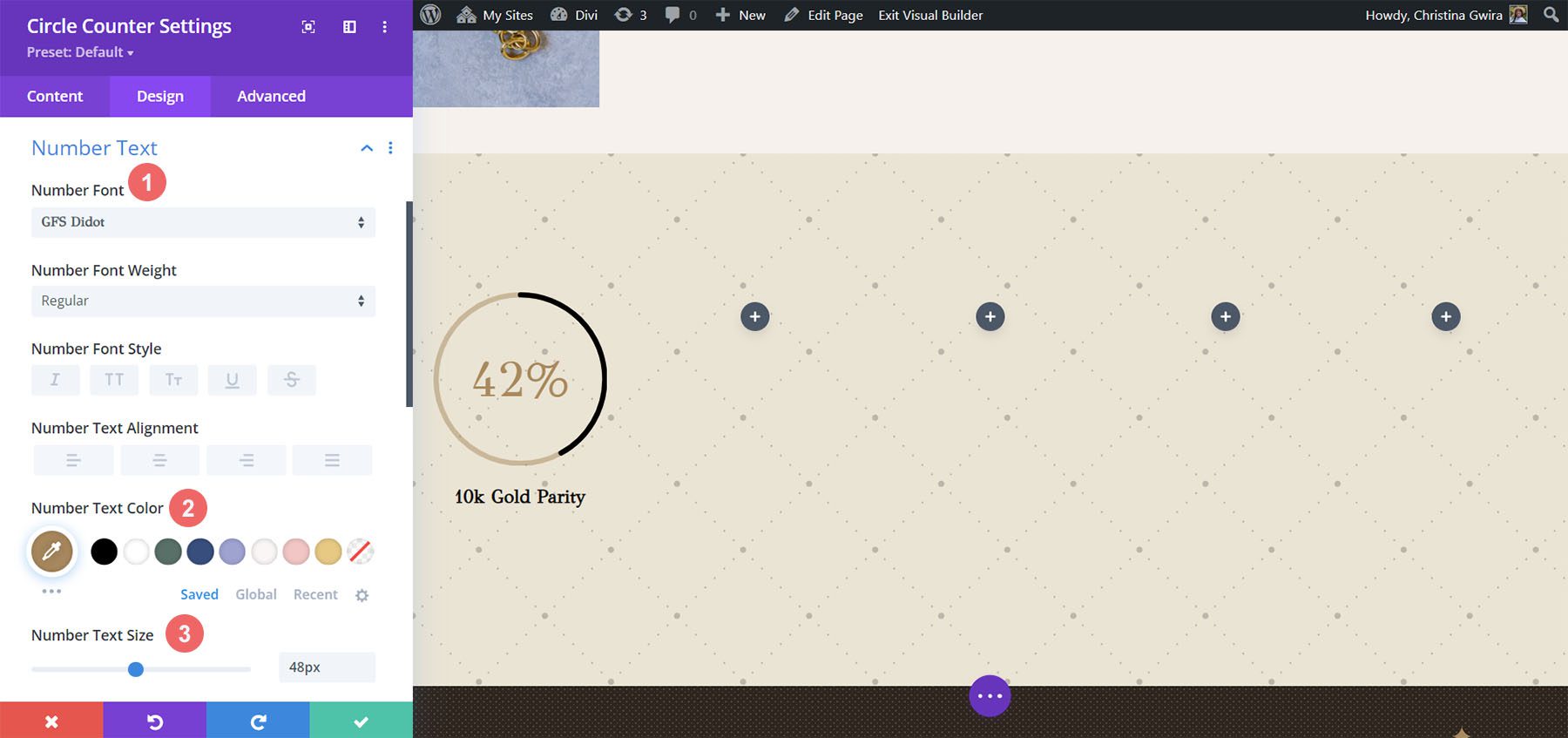 Styling for the number in the Divi Jewelry Designer Layout Pack with Circle Counter Modules