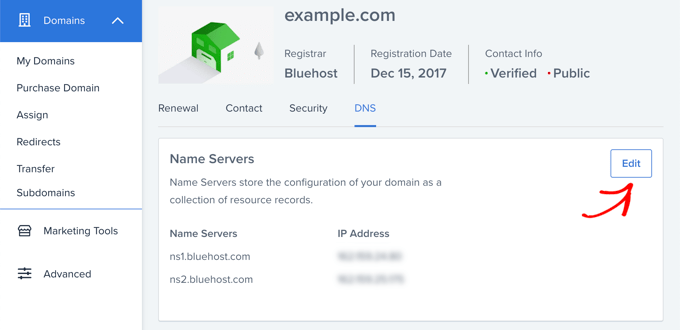 Edit nameservers in hosting cPanel