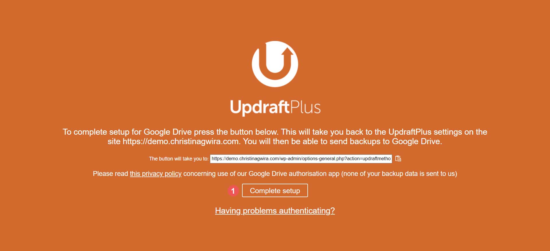 Complete the UpdraftPlus setup